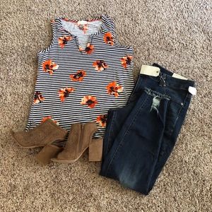 Dept 222 Split Neck Striped Floral Tank